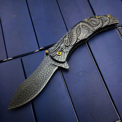 Ornate Dragon Stainless Steel Folding Knife