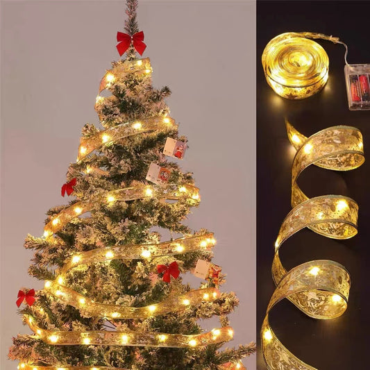 Decorative LED Light Christmas Silk Garland Ribbon