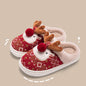 Cute Christmas Plaid Reindeer Plush House Slippers