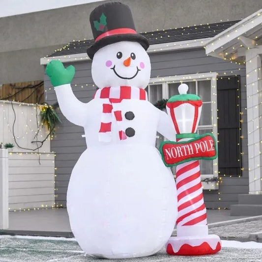 Inflatable Snowman with North Pole – LED Color-Changing Lights
