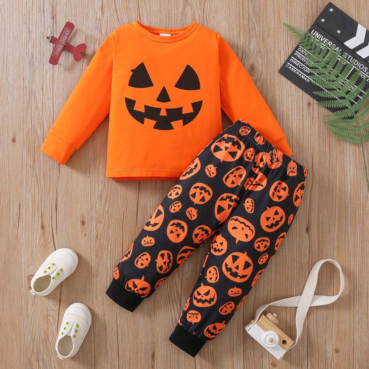 Halloween Cozy Sets – Leggings & Long Sleeve Tops in Pumpkin, Dino & Jack-o’-Lantern