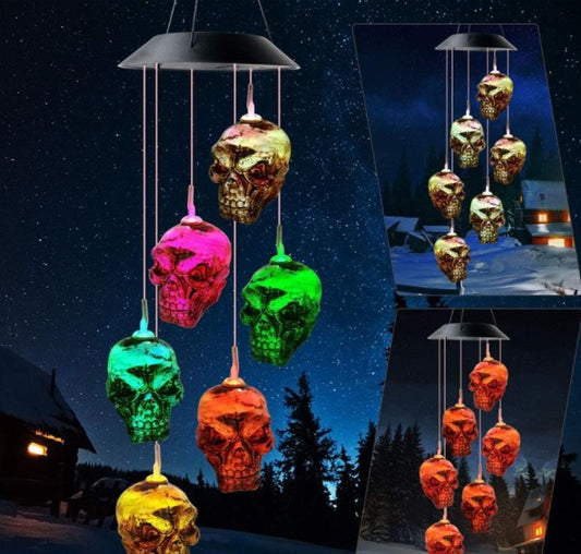 Wood-style Resin Skulls Solar Wind Chimes