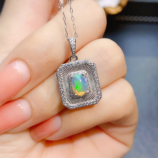 Silver Inlaid Natural Opal Pendant