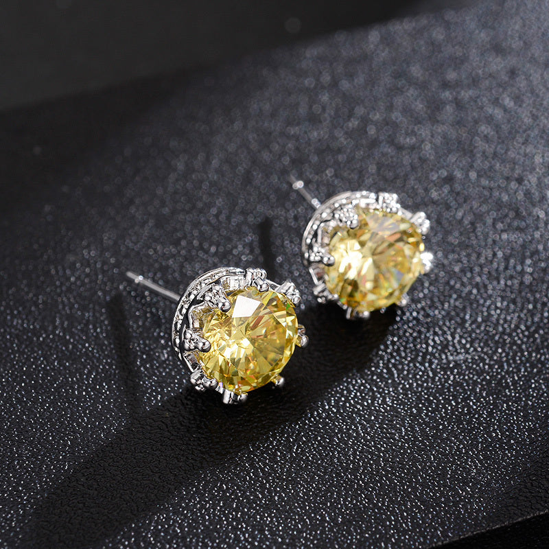 Yellow Inlaid Diamond-cut Earrings