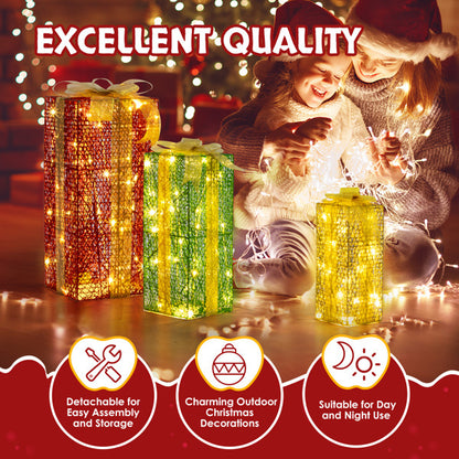 Green Gold Christmas Lighting Gift Box 3pcs Set  18in-15in-11in
