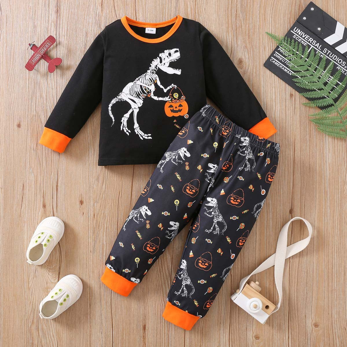 Halloween Cozy Sets – Leggings & Long Sleeve Tops in Pumpkin, Dino & Jack-o’-Lantern