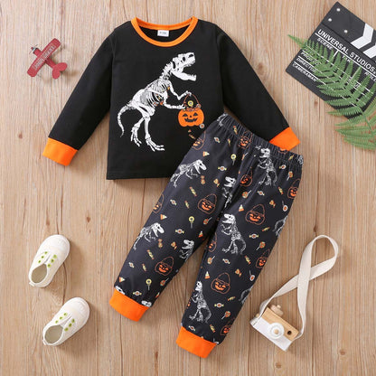 Halloween Cozy Sets – Leggings & Long Sleeve Tops in Pumpkin, Dino & Jack-o’-Lantern