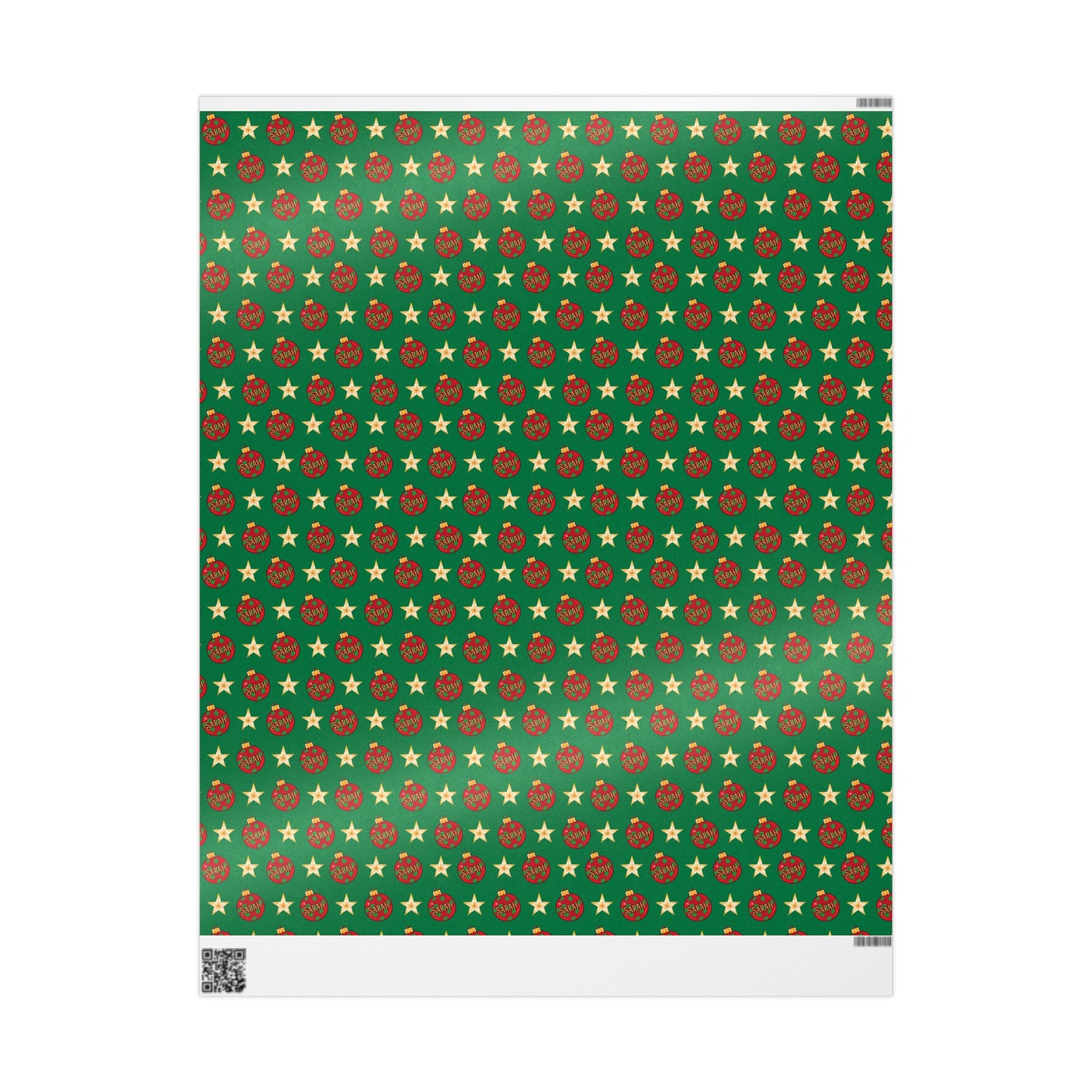 Red Ornament Gold Star Green Custom Wrapping Paper (Sarah)