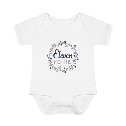 Blue Milestone Wreath Onesie-Eleven Months