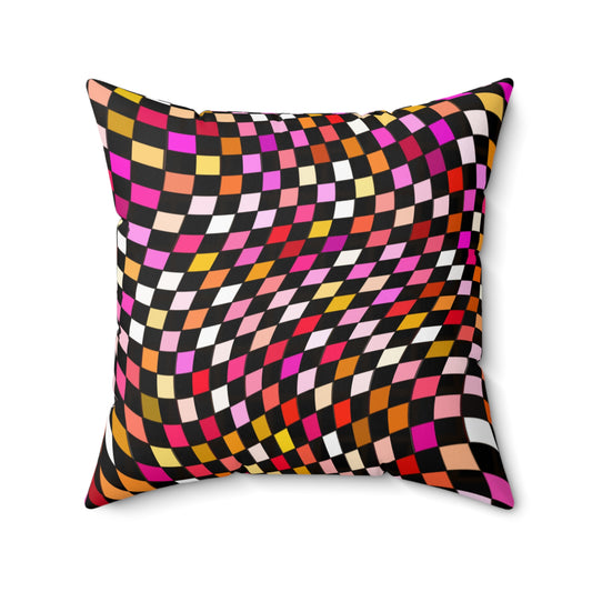 Warped Red Checkered Throw Pillow
