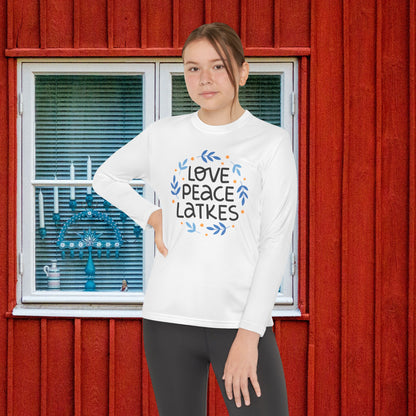 Hanukkah Love Peace Latkes Youth Long Sleeve Tee