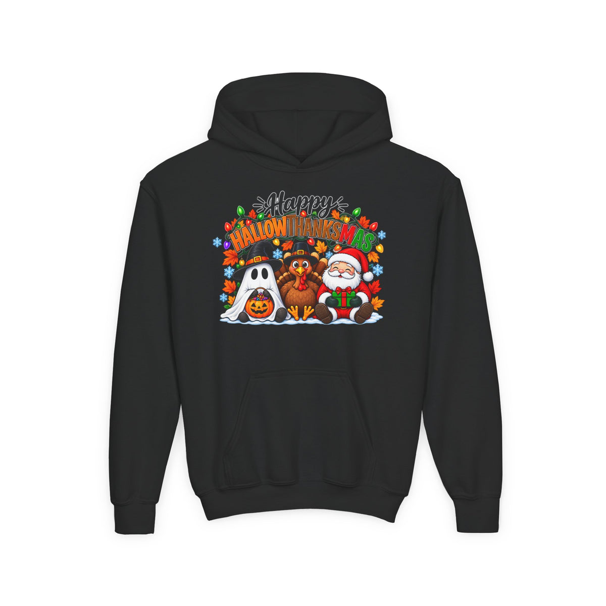 Happy Hallowthanksmas (String Lights) Youth Hoodie