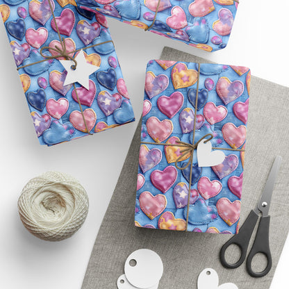 Color Pop Stitched Hearts Wrapping Paper