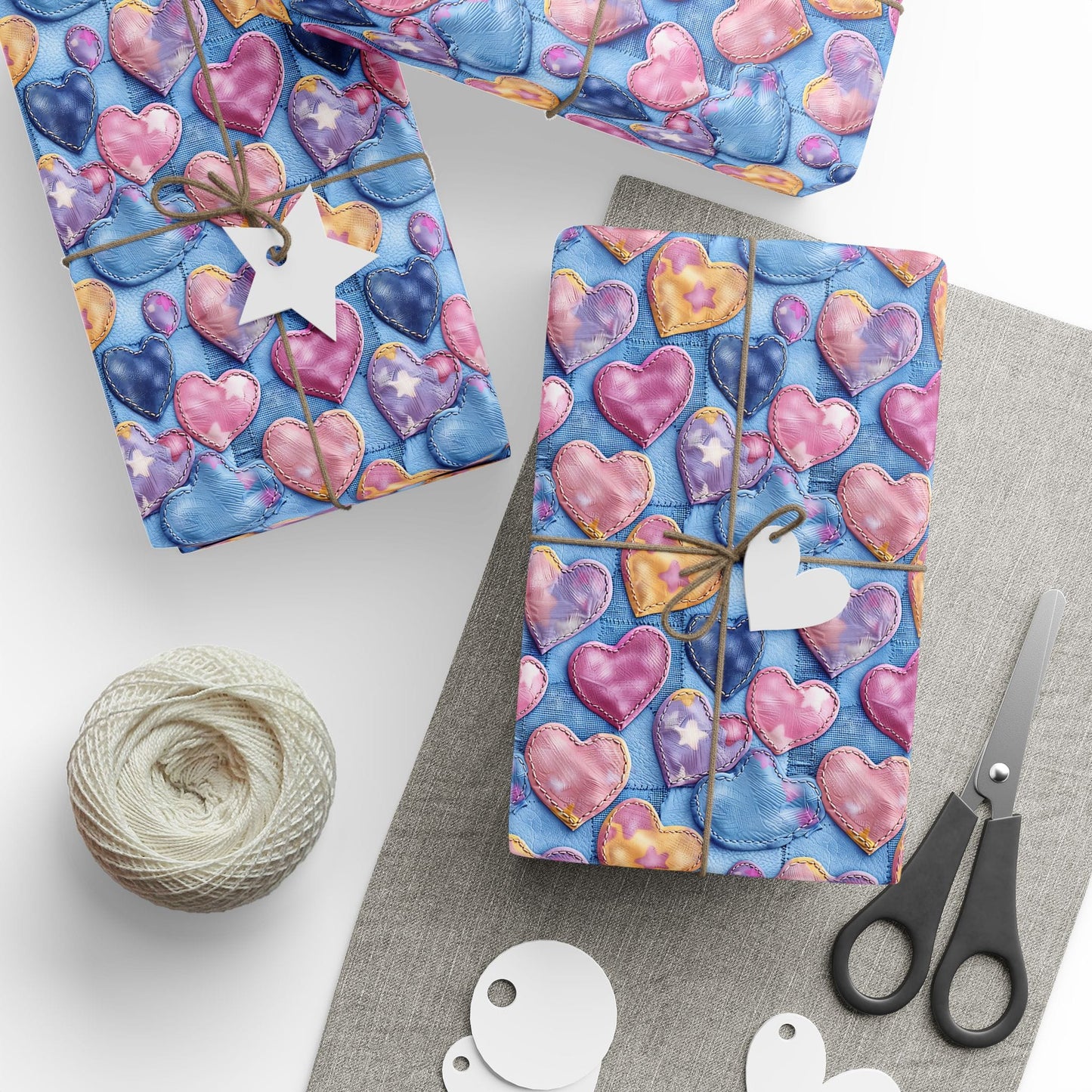 Color Pop Stitched Hearts Wrapping Paper