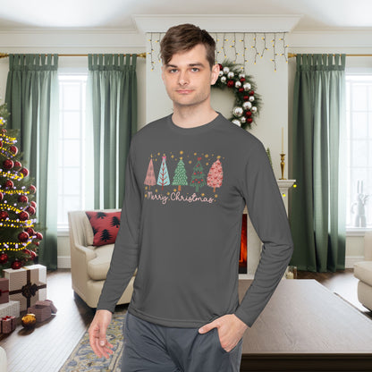 Merry Christmas Trees & Stars Adult Long Sleeve Tee