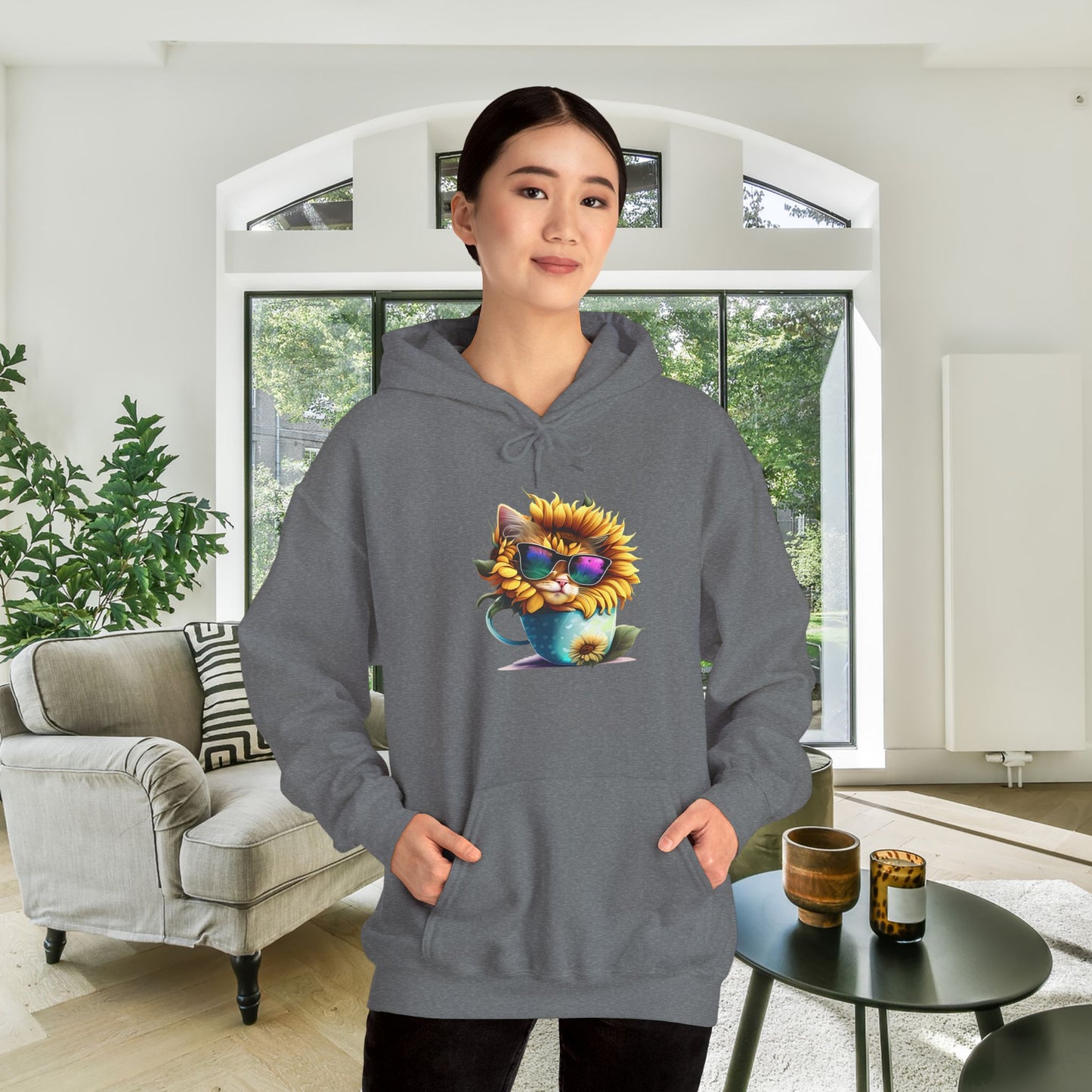 Cool Sunflower Kitten 1 Heavy Blend™ Hooded Sweatshirt