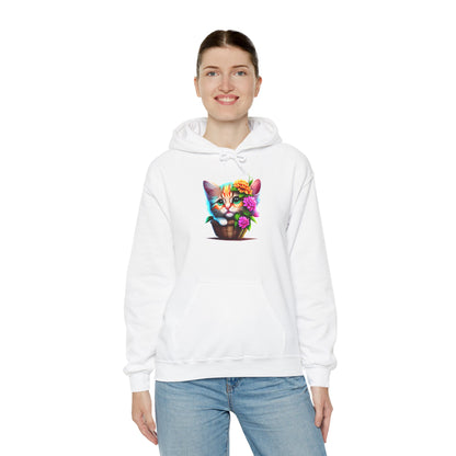 Cute Colorful Kitten in Flowers Heavy Blend™ Hooded Sweatshirt