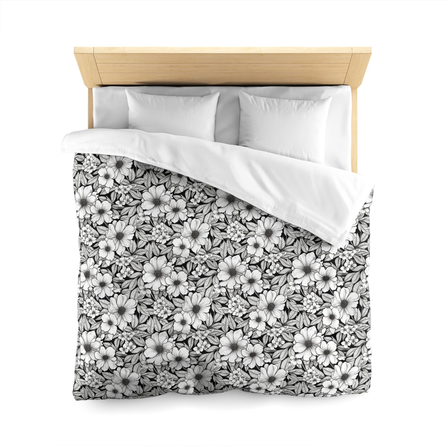 Black & White Forget-Me-Nots Microfiber Duvet Cover