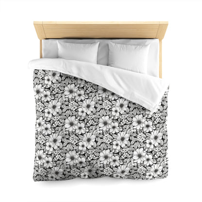 Black & White Forget-Me-Nots Microfiber Duvet Cover