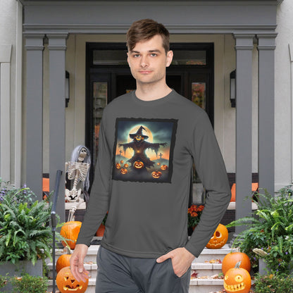Halloween Scarecrow w/Pumpkins 2 Adult Long Sleeve Tee
