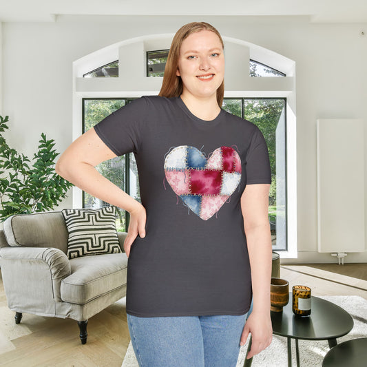 ""Patchwork Quilt Heart Adult T-shirt