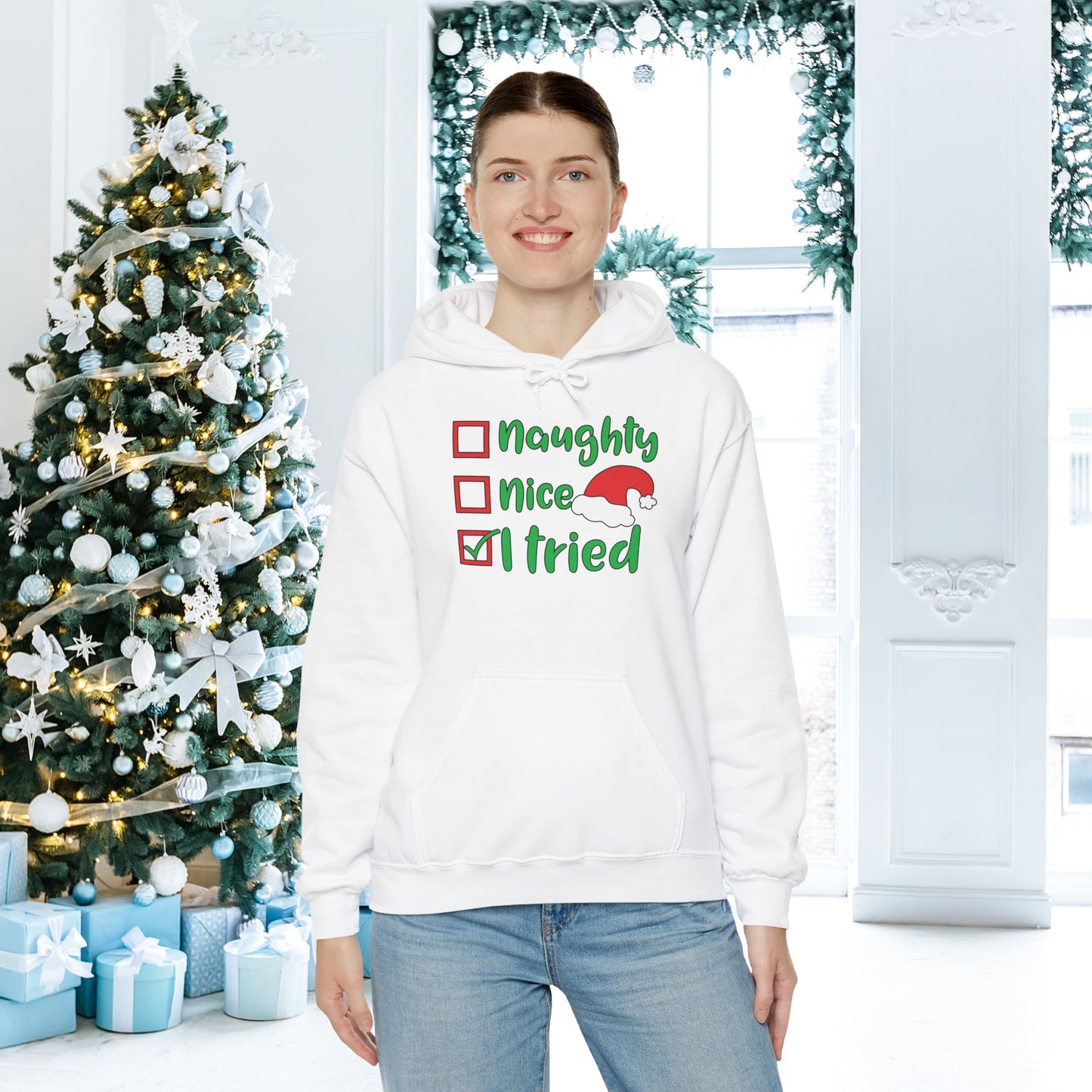 Naughty; Nice; I Tried Adult Heavy Blend™ Hooded Sweatshirt