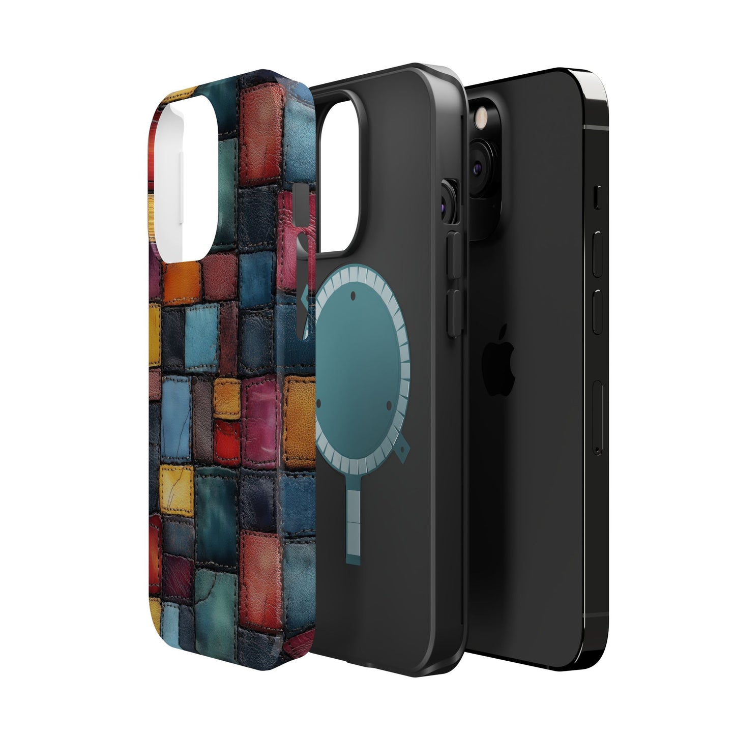 Coloerful Leather Patchwork MagSafe® Compatible Tough Case for iPhone