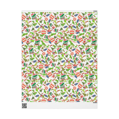 Dinosaur Santa Themed Custom Name Wrapping Paper (Leo)