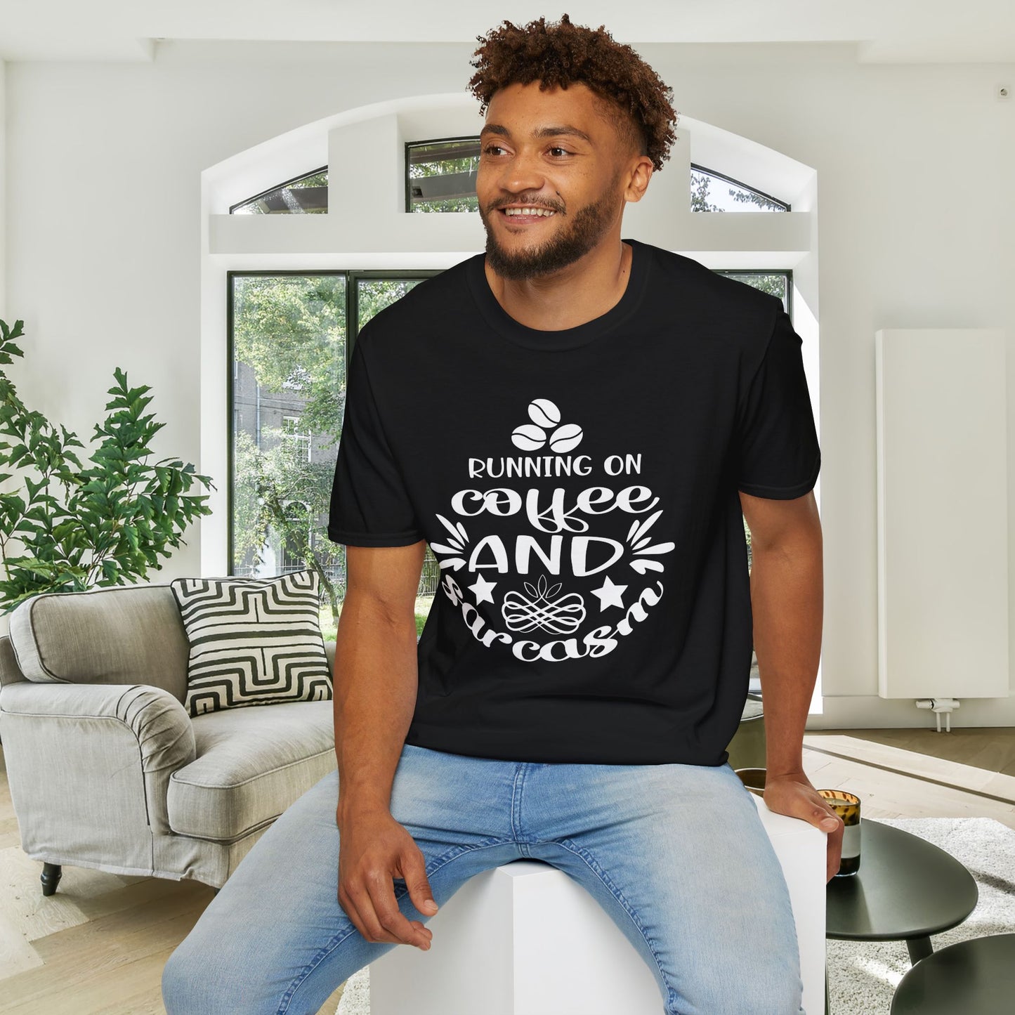 Running On Coffee And Sarcasm Adult T-shirt