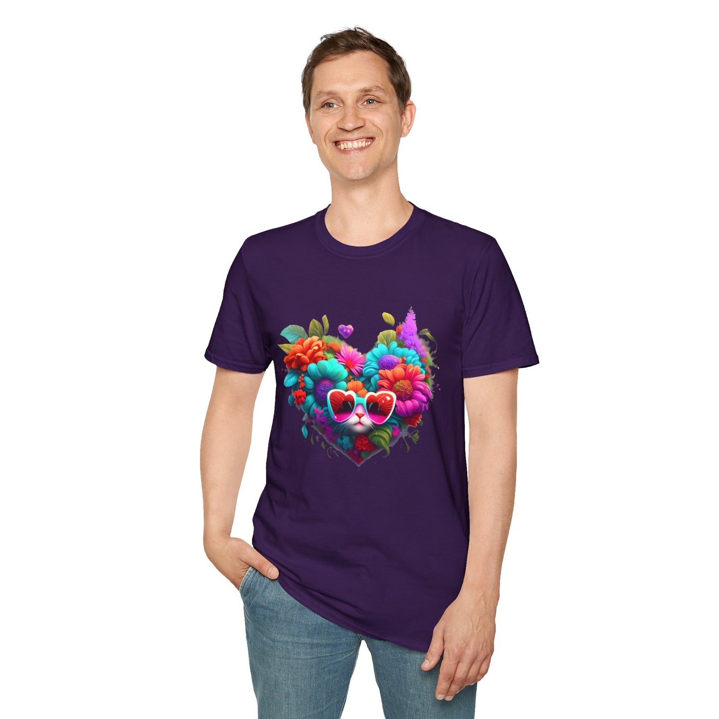 Colorful Flowers/Heart Kitten T-shirt