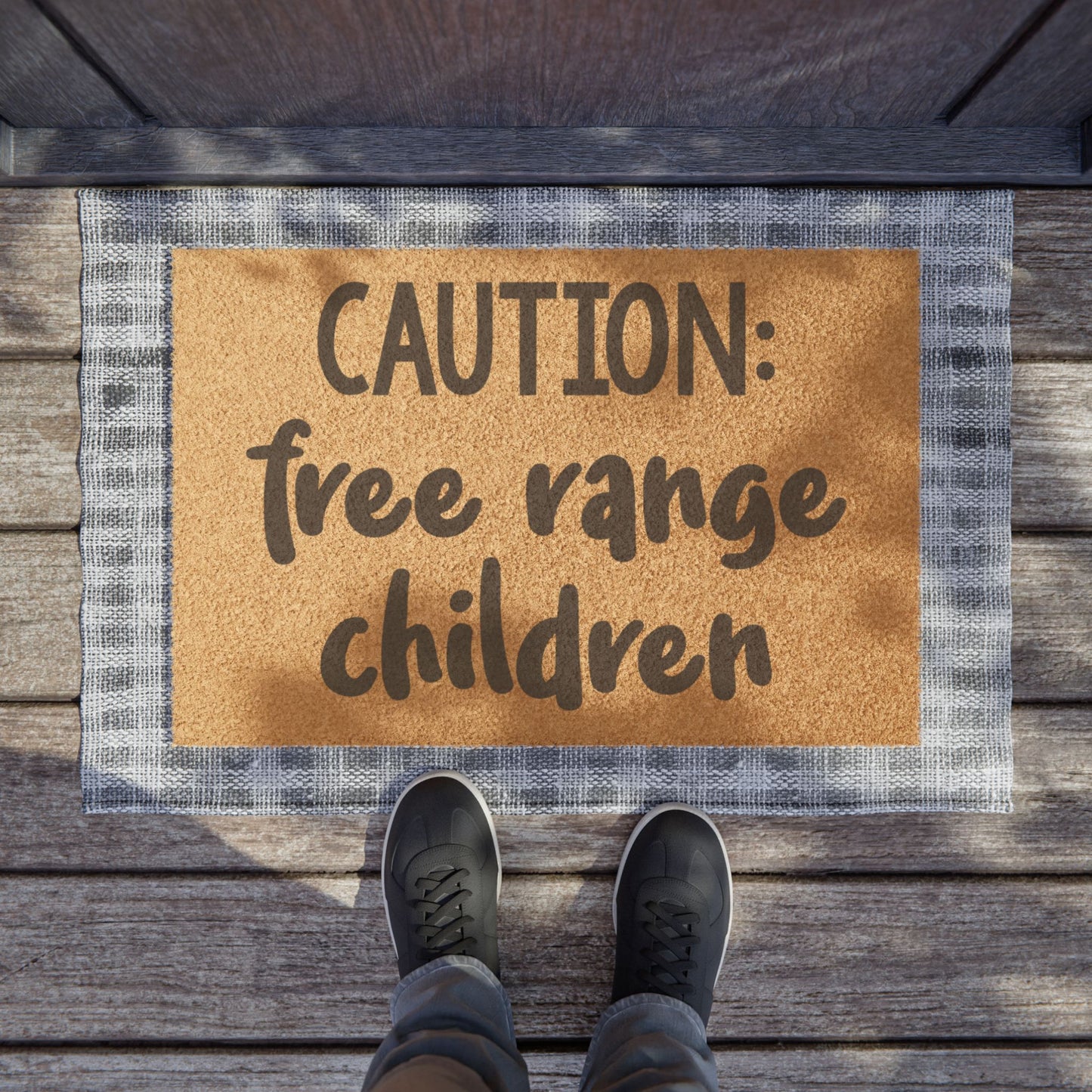 Caution: Free Range Children Coconut Fiber Doormat