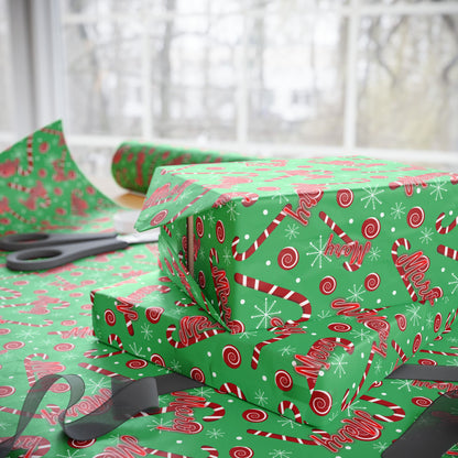 Red & Green Candy Canes Custom Name Wrapping Paper (Mary)