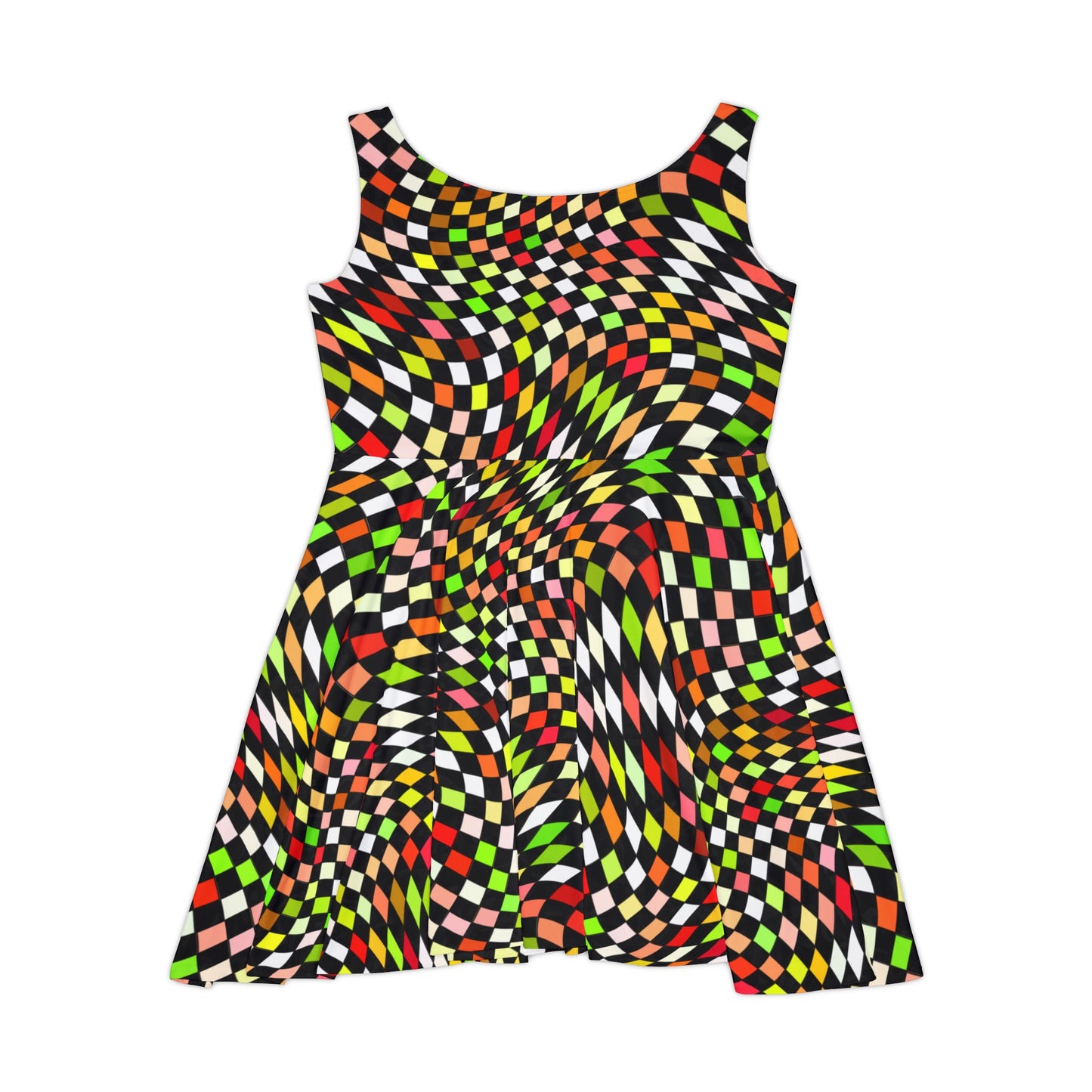 Warped Yellow/Green Checkered Women's Skater Dress