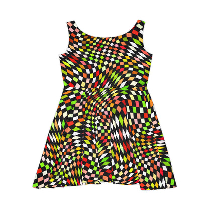 Warped Yellow/Green Checkered Women's Skater Dress