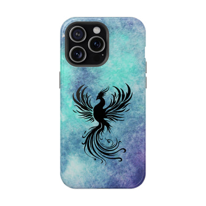 Phoenix Silhouette Over Teal Nebula MagSafe® Compatible Tough Case for iPhone