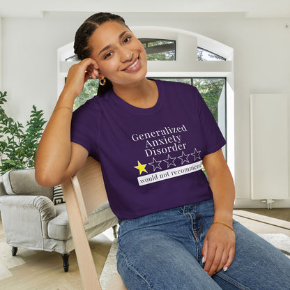 Geralized Anxiety Disorder 1 Star Would Not Recommend Adult T-shirt