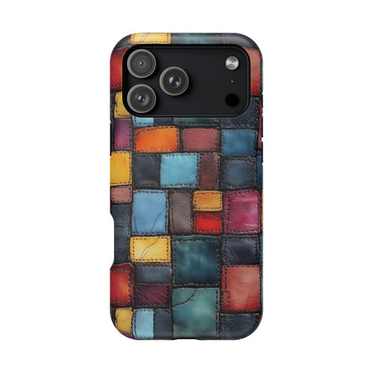 Coloerful Leather Patchwork MagSafe® Compatible Tough Case for iPhone