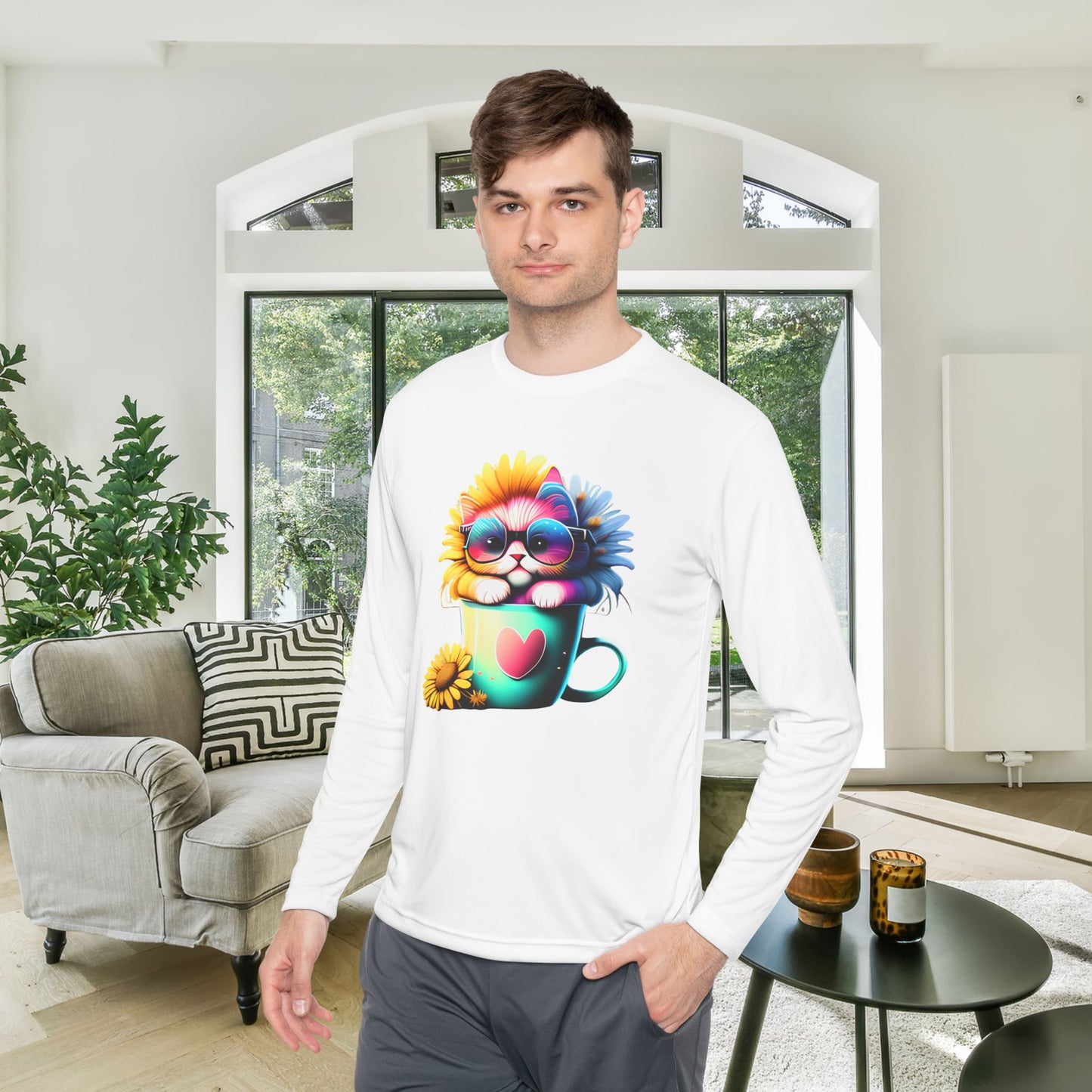 Cool Sunflower Kitten 2 Adult Long Sleeve Tee