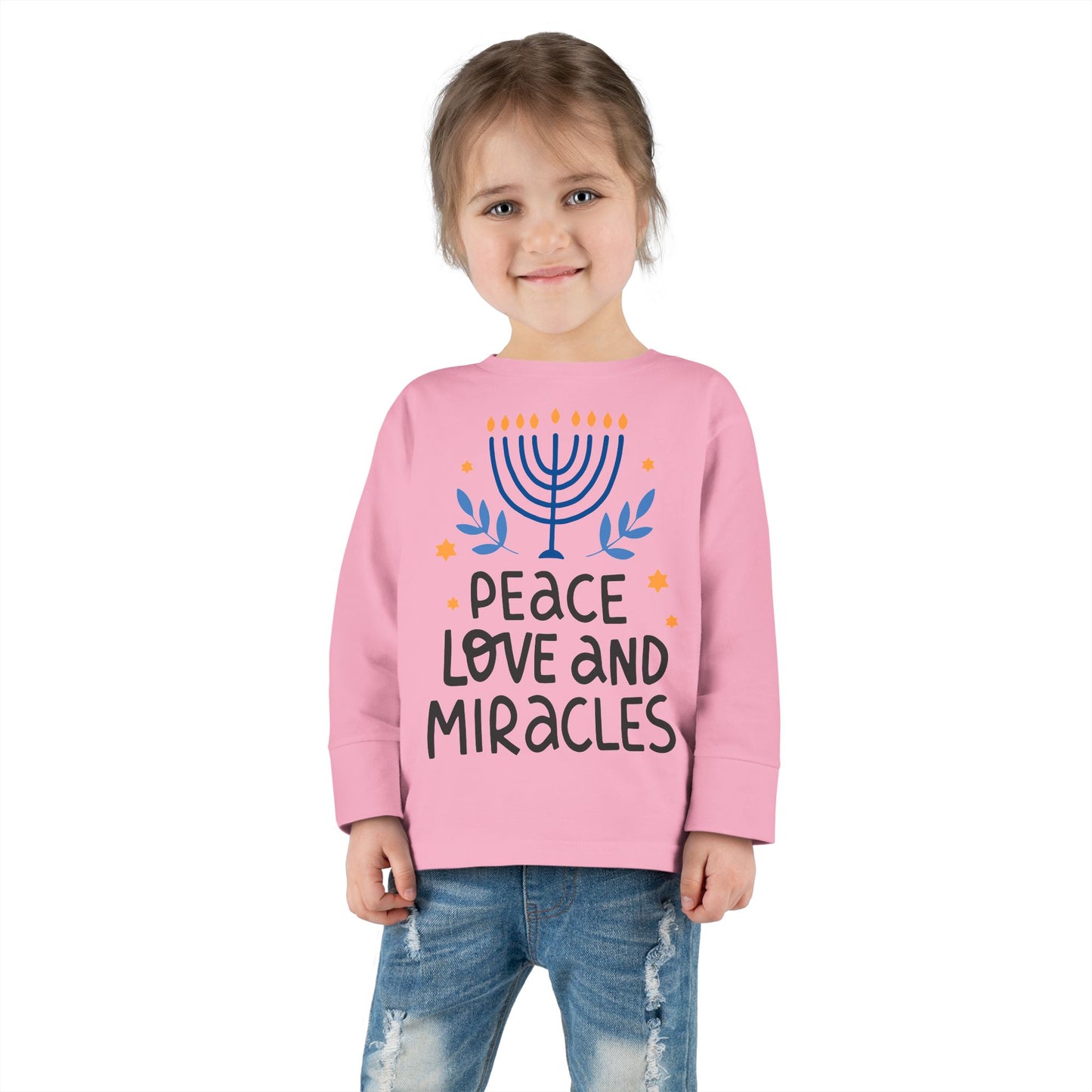 Hanukkah Peace Love & Miracles 1 Toddler Long Sleeve Tee