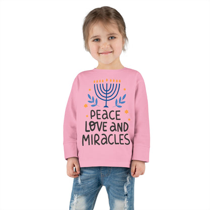 Hanukkah Peace Love & Miracles 1 Toddler Long Sleeve Tee