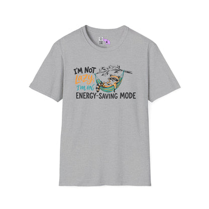 ""I'm Not Lazy, I'm On Energy Saving Mode (Racoon in Hammock) Adult T-shirt