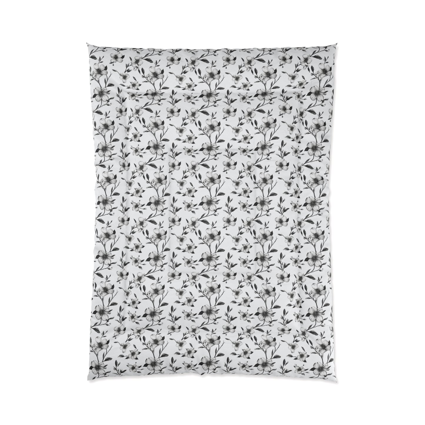 Black & White Five Petal Floral Basic Bedding Set