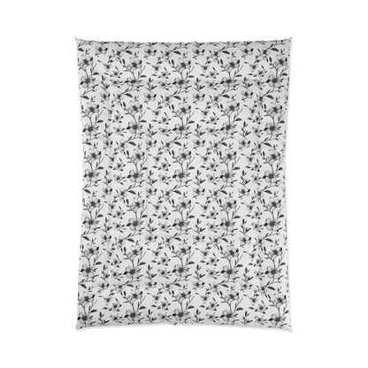 Black & White Five Petal Floral Basic Bedding Set