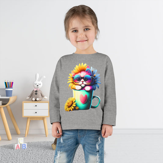 Cool Sunflower Kitten 2 Toddler Long Sleeve Tee