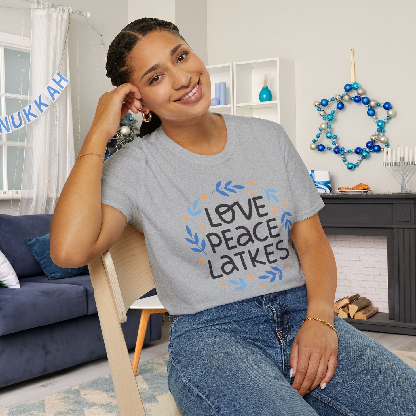 Hanukkah Love Peace Latkes Adult T-shirt