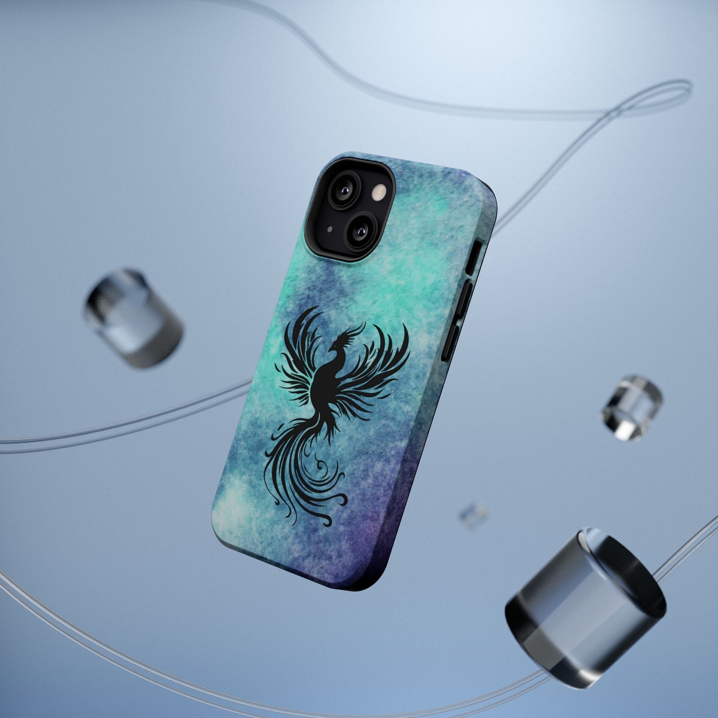 Phoenix Silhouette Over Teal Nebula MagSafe® Compatible Tough Case for iPhone