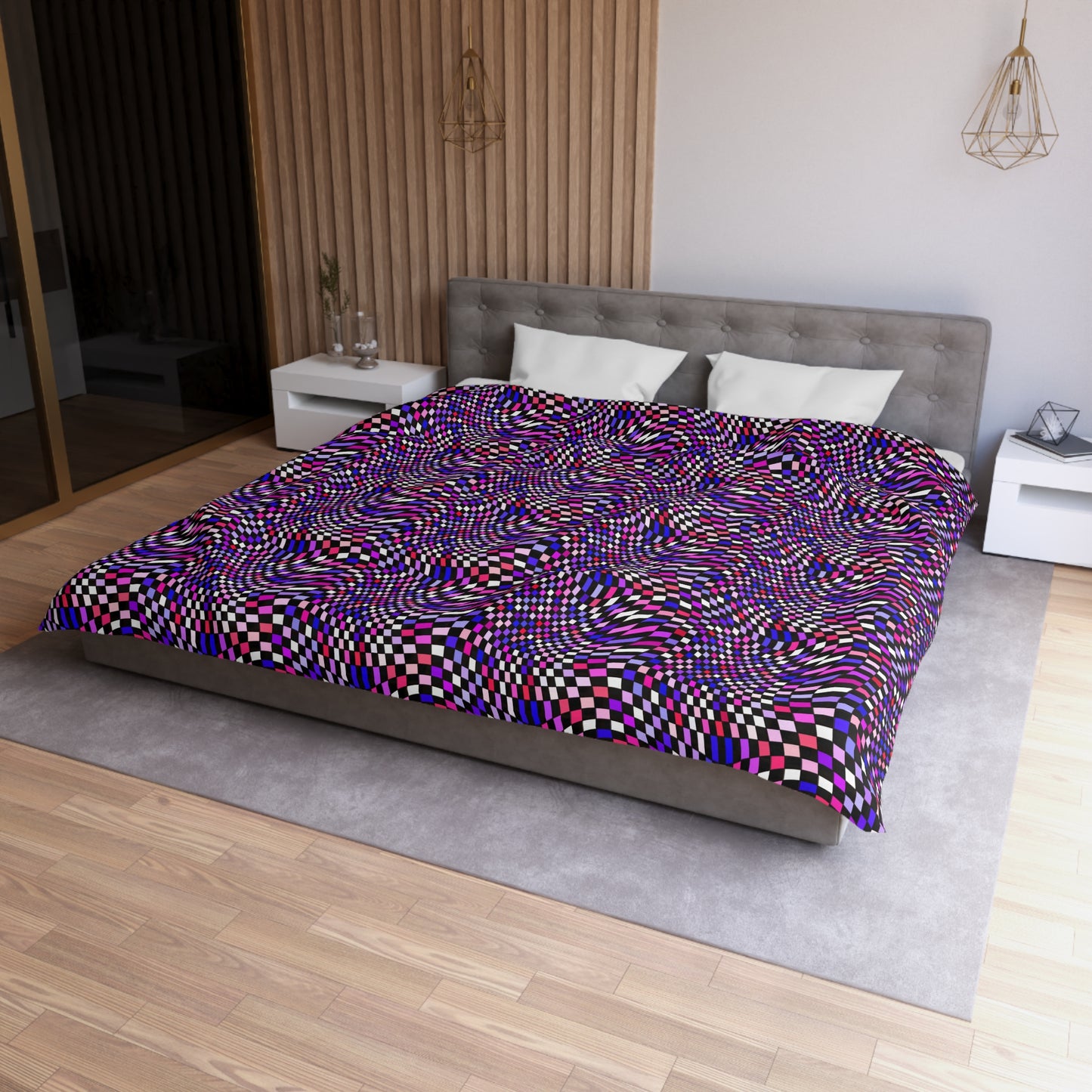 Warped Purple Checkered Microfiber Duvet Cover