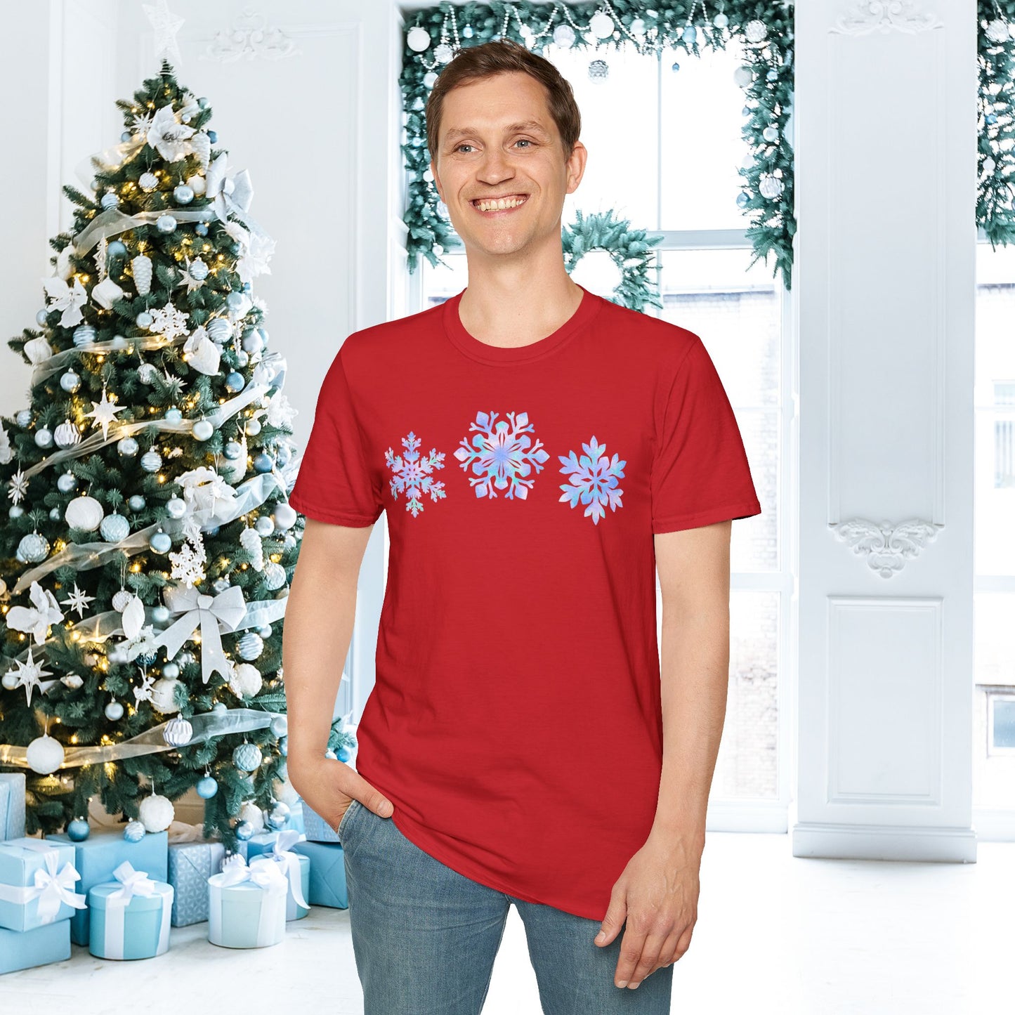 Bluish Snowflakes Adult T-shirt