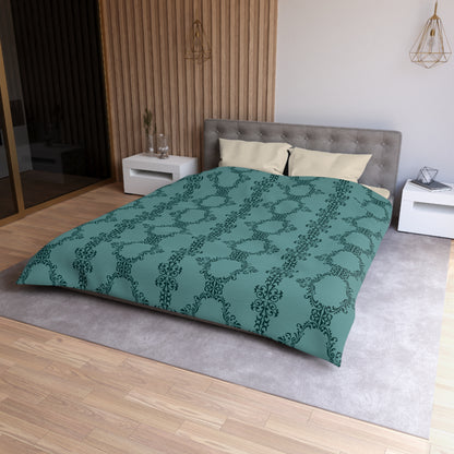 Teal Lace Pattern Microfiber Duvet Cover