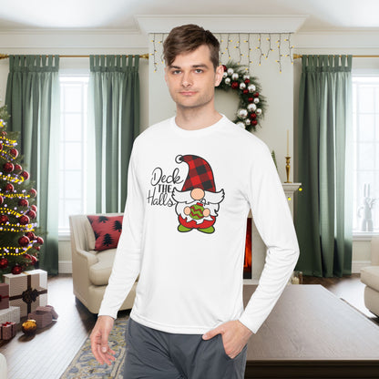 Deck the Halls Plaid Gnome Adult Long Sleeve Tee